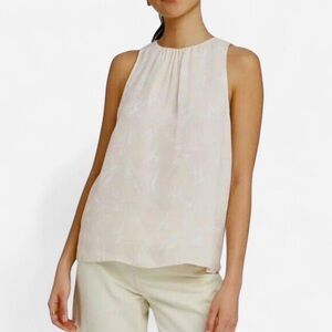A New Day Tan White Cream Floral Print Sleeveless Shell Blouse